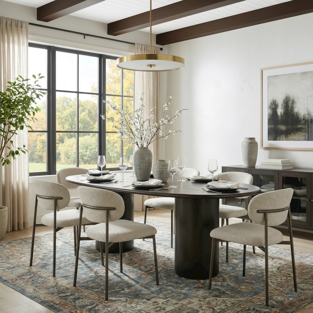 Kersten 84 in. W Oval Wood Pedestal Dining Table, Coffee. Picture 2