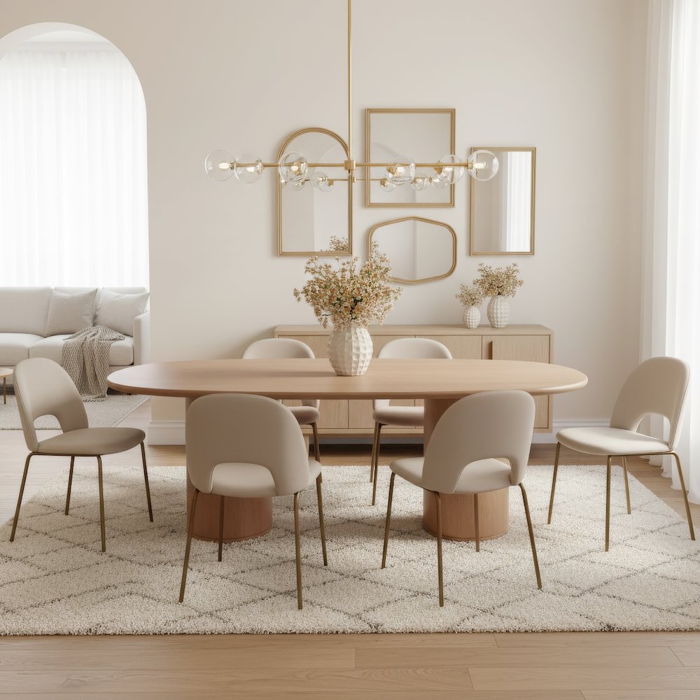 Kersten 84 in. W Oval Wood Pedestal Dining Table, Light Brown. Picture 2