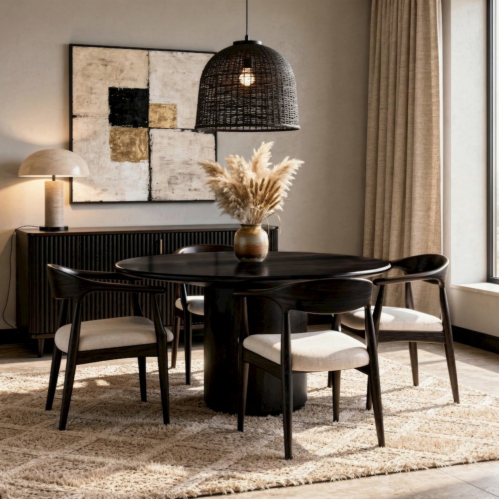 Kersten 54 In. W Round Wood Pedestal Dining Table, Coffee. Picture 2
