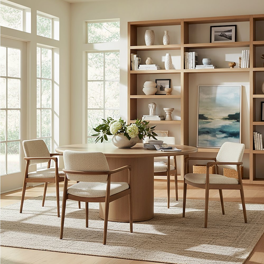 Kersten 54 In. W Round Wood Pedestal Dining Table, Light Brown. Picture 2