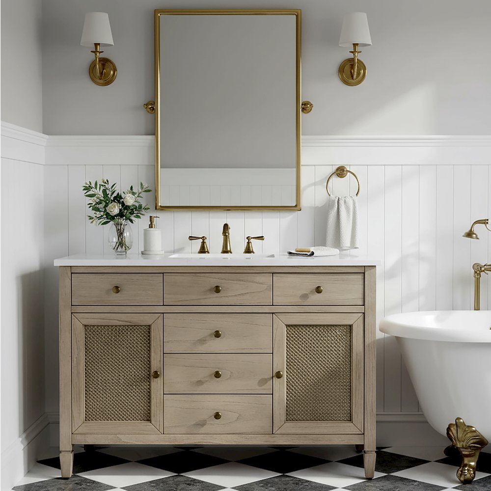 Lagos 48 in W. Quartz Top Single Sink Bathroom Vanity, Beige. Picture 2