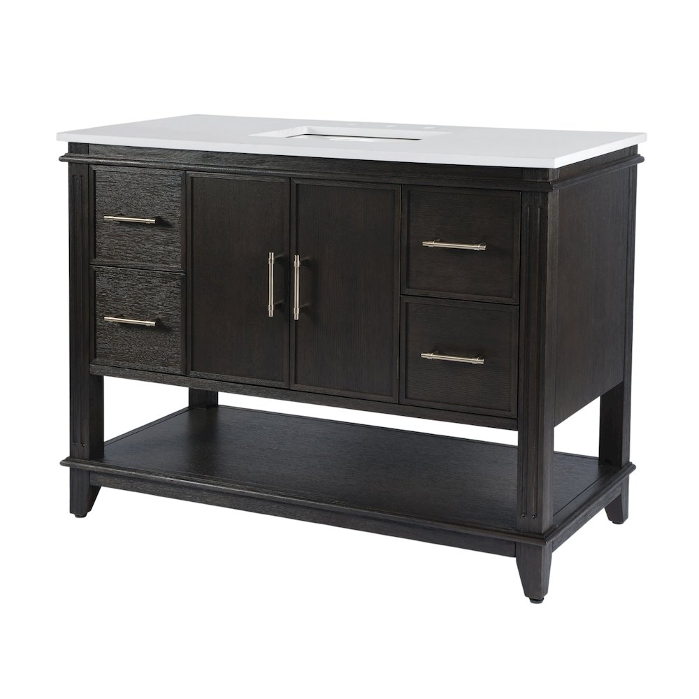Reece 48 in. W Quartz Top Single Sink Bathroom Vanity, Coffee. Picture 1