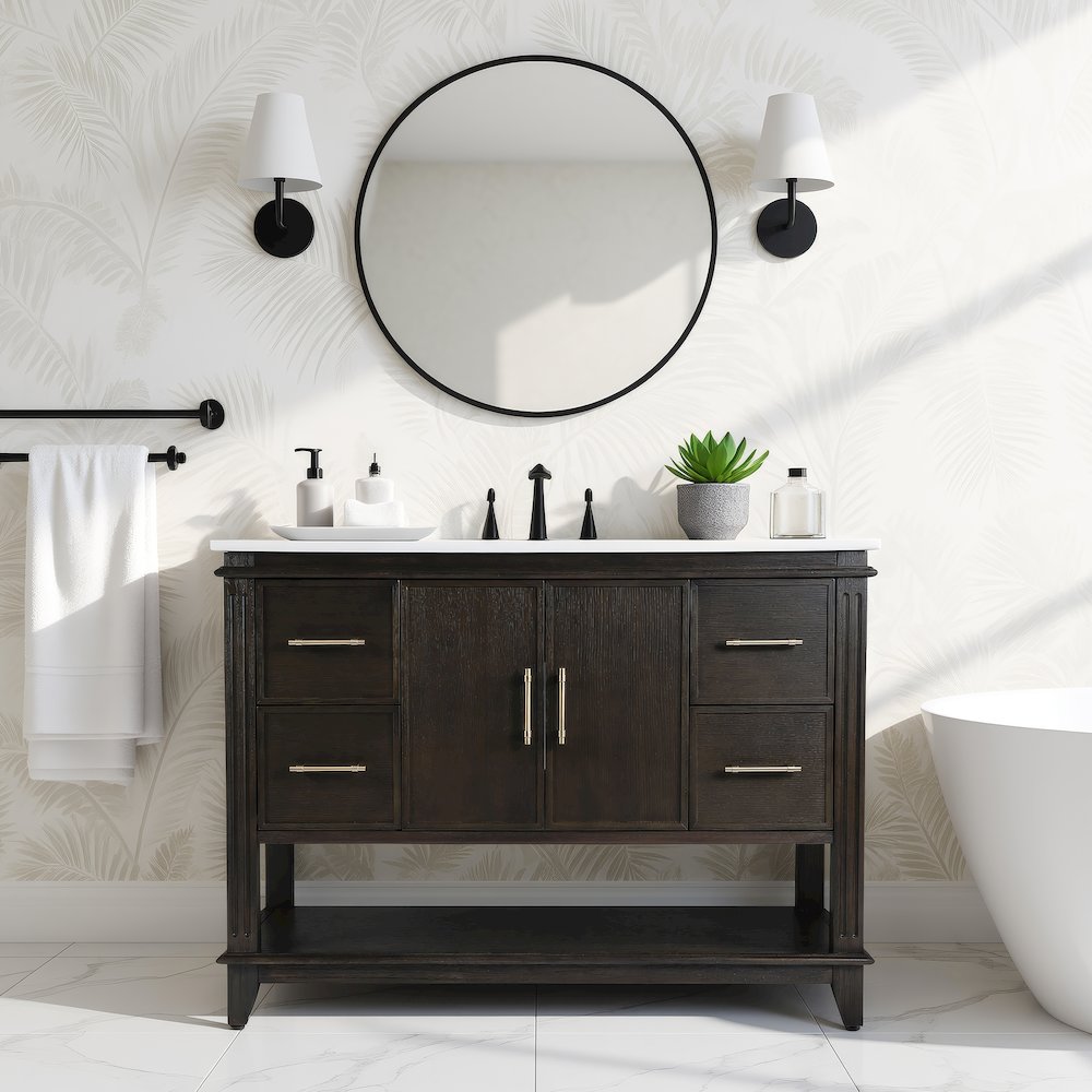 Reece 48 in. W Quartz Top Single Sink Bathroom Vanity, Coffee. Picture 2