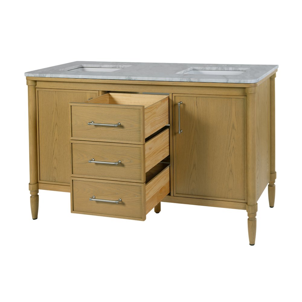 Bianca 60 in. W Marble Top Double Sink Bathroom Vanity, Light Brown. Picture 4