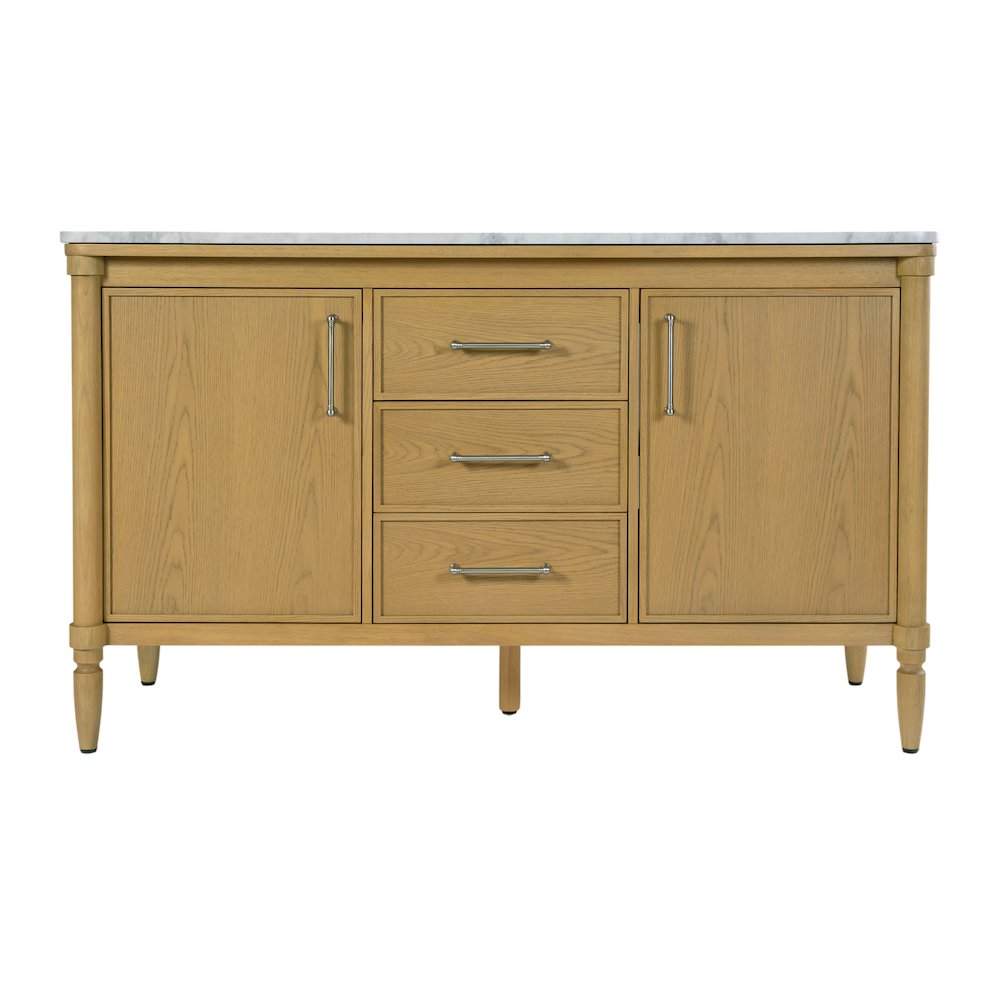 Bianca 60 in. W Marble Top Double Sink Bathroom Vanity, Light Brown. Picture 5