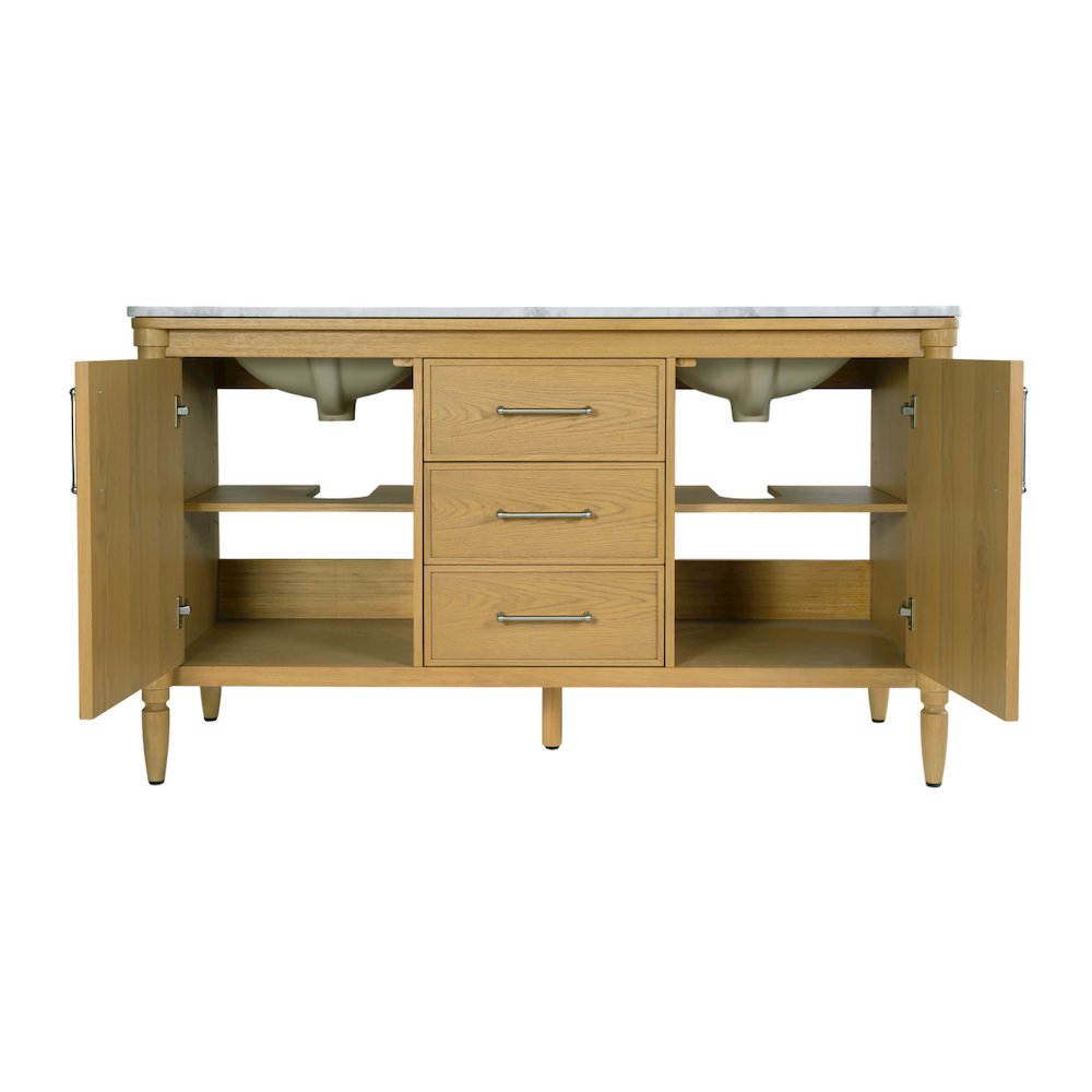 Bianca 60 in. W Marble Top Double Sink Bathroom Vanity, Light Brown. Picture 6