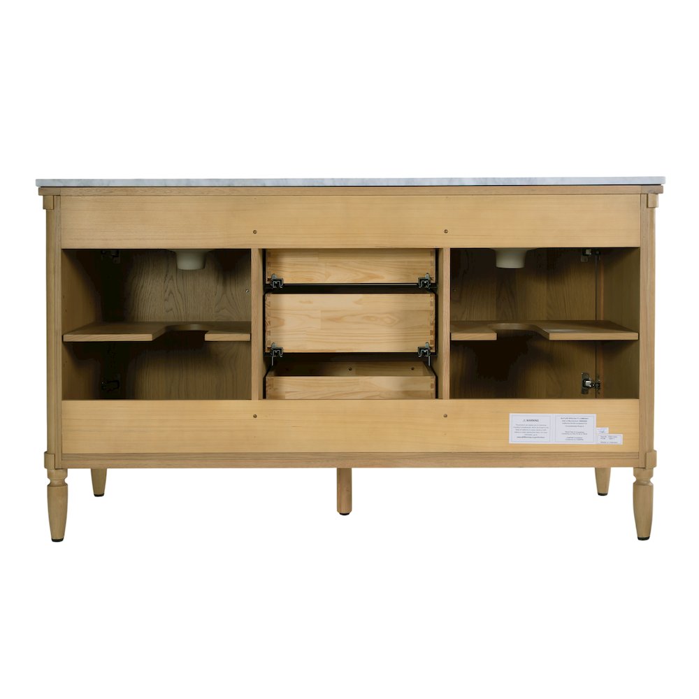 Bianca 60 in. W Marble Top Double Sink Bathroom Vanity, Light Brown. Picture 8