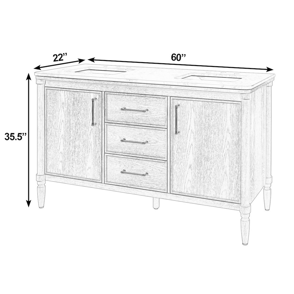 Bianca 60 in. W Marble Top Double Sink Bathroom Vanity, Light Brown. Picture 3