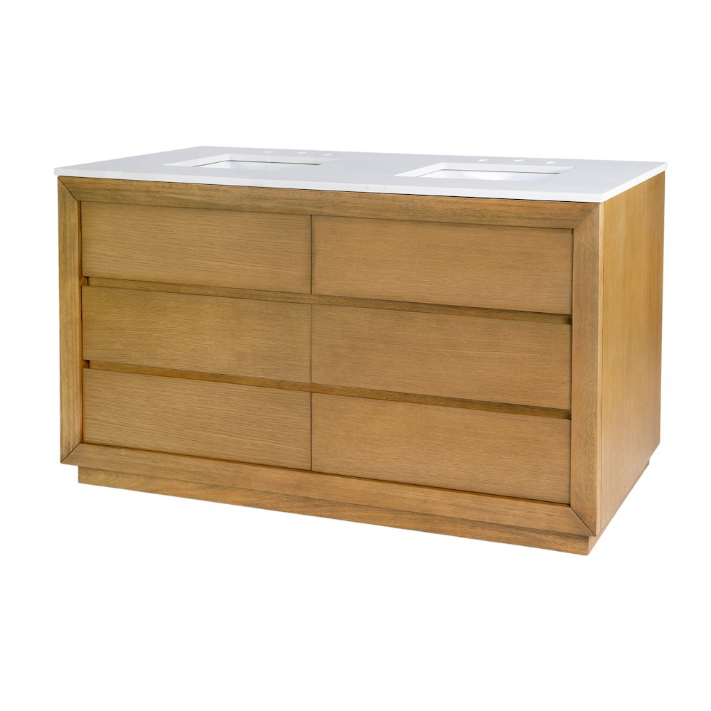 Brady 60 in. W Quartz Top Double Sink Bathroom Vanity, Natural. Picture 1