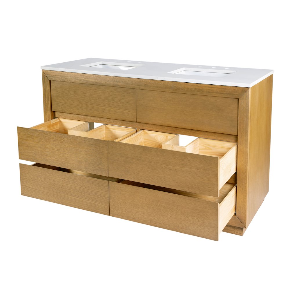 Brady 60 in. W Quartz Top Double Sink Bathroom Vanity, Natural. Picture 5