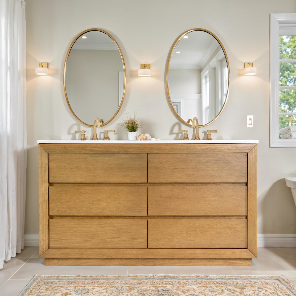 Brady 60 in. W Quartz Top Double Sink Bathroom Vanity, Natural. Picture 2