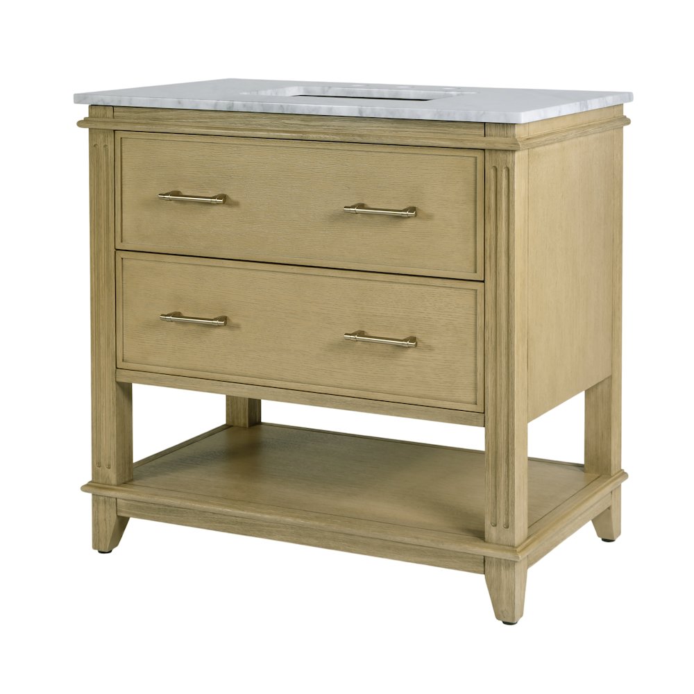Lois 36 in. W Wood & Marble Single Sink Bathroom Vanity, Light Brown. Picture 1