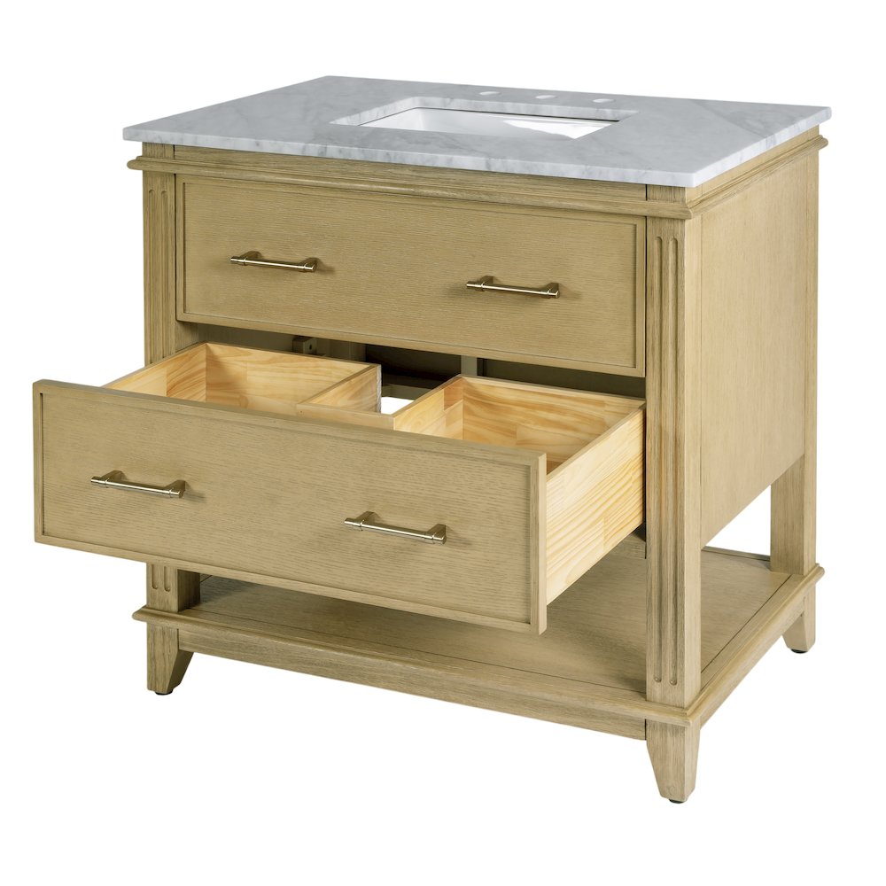 Lois 36 in. W Wood & Marble Single Sink Bathroom Vanity, Light Brown. Picture 4