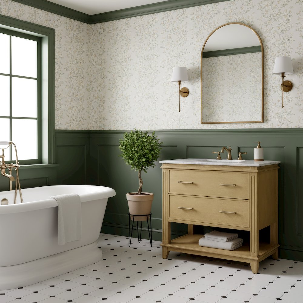Lois 36 in. W Wood & Marble Single Sink Bathroom Vanity, Light Brown. Picture 2