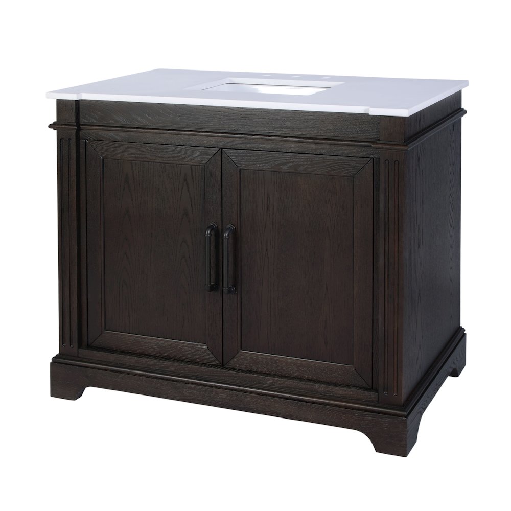 Maurice 42 in. W Wood & Quartz Single Bathroom Vanity, Dark Brown. Picture 1