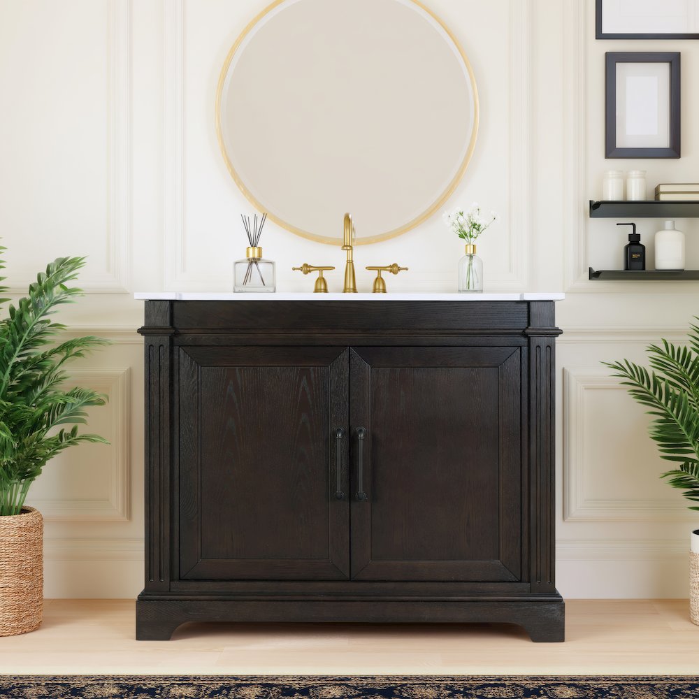 Maurice 42 in. W Wood & Quartz Single Bathroom Vanity, Dark Brown. Picture 2