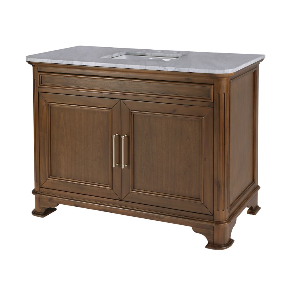 Colorado 48"W Marble Top Single Sink Bathroom Vanity, Walnut. Picture 1