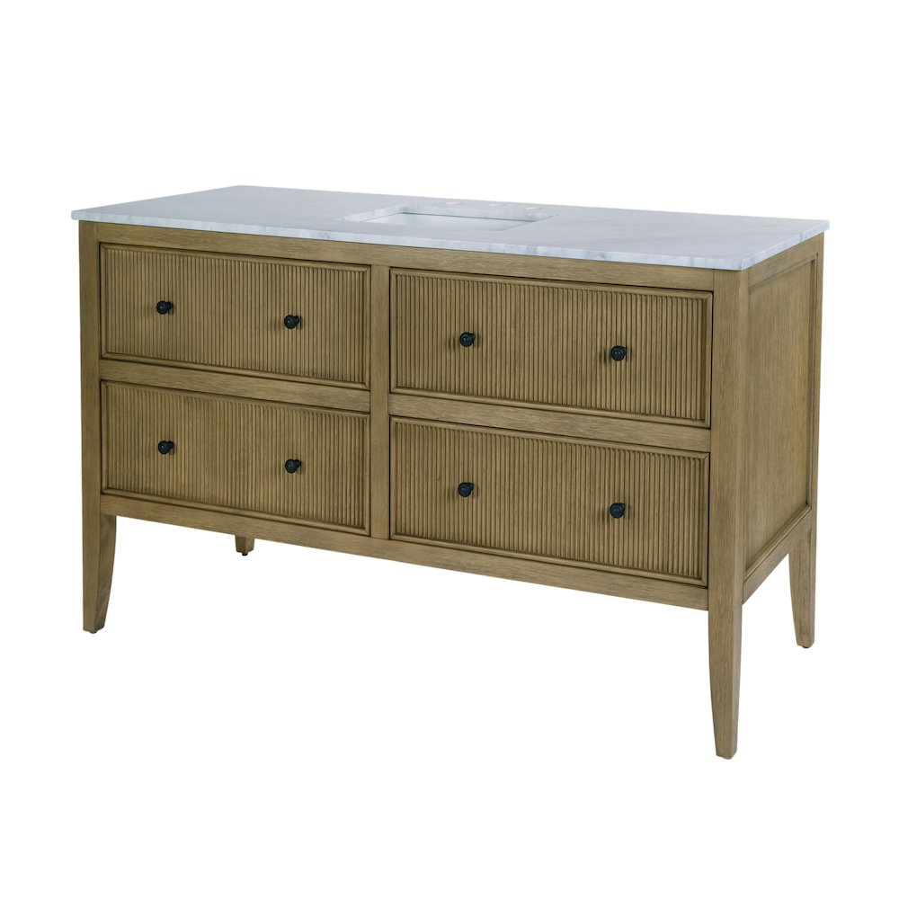 Bristol 60" W Marble Top 4 Drawer Bathroom Vanity, Natural. Picture 1