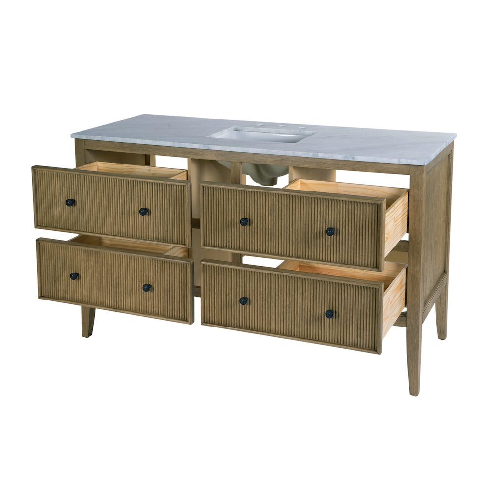 Bristol 60" W Marble Top 4 Drawer Bathroom Vanity, Natural. Picture 4