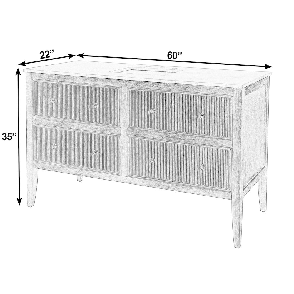 Bristol 60" W Marble Top 4 Drawer Bathroom Vanity, Natural. Picture 3