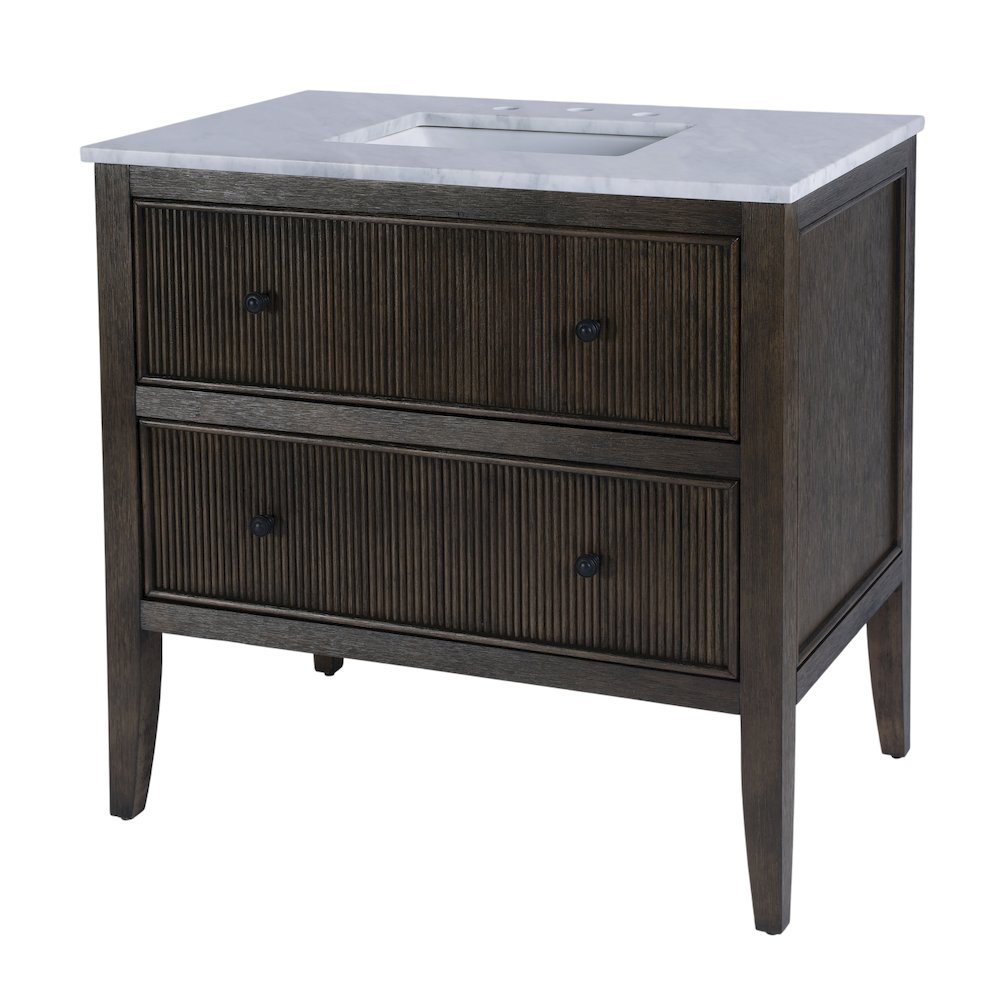 Bristol 36" W Marble Top 1 Drawer Bathroom Vanity, Dark Brown. Picture 1