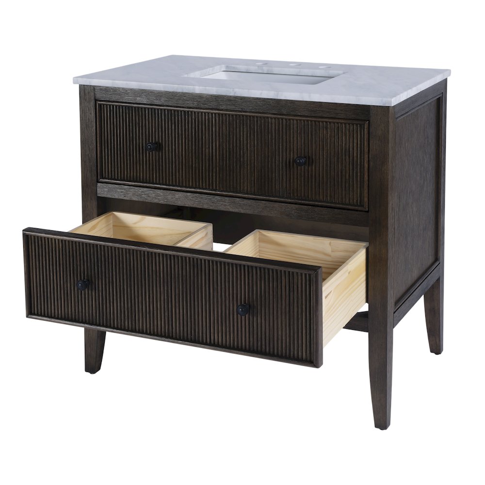 Bristol 36" W Marble Top 1 Drawer Bathroom Vanity, Dark Brown. Picture 4