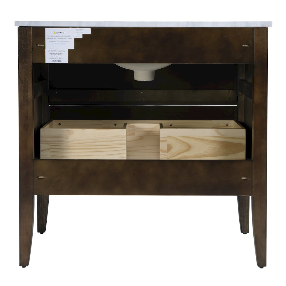 Bristol 36" W Marble Top 1 Drawer Bathroom Vanity, Dark Brown. Picture 7