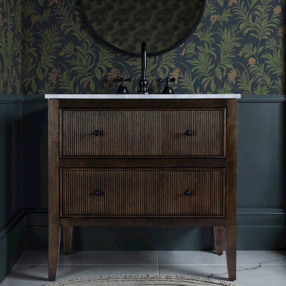 Bristol 36" W Marble Top 1 Drawer Bathroom Vanity, Dark Brown. Picture 2