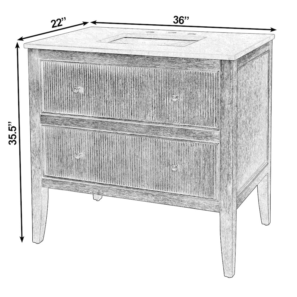 Bristol 36" W Marble Top 1 Drawer Bathroom Vanity, Dark Brown. Picture 3