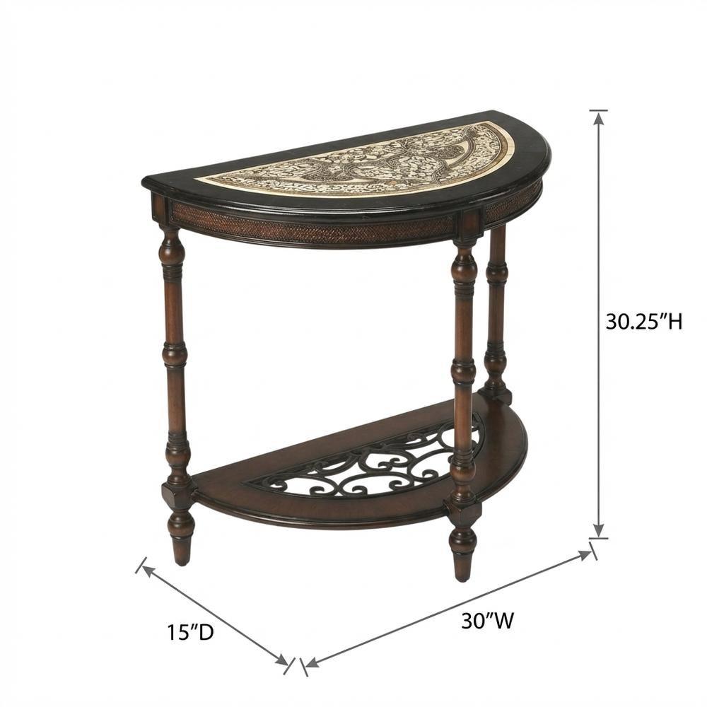Demilune Console Table with Distressed Finish, Traditional Entryway Accent. Picture 4