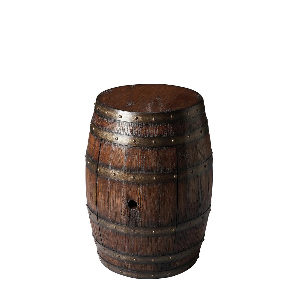 Lovell Rustic Barrel Side Table, Dark Brown. Picture 1