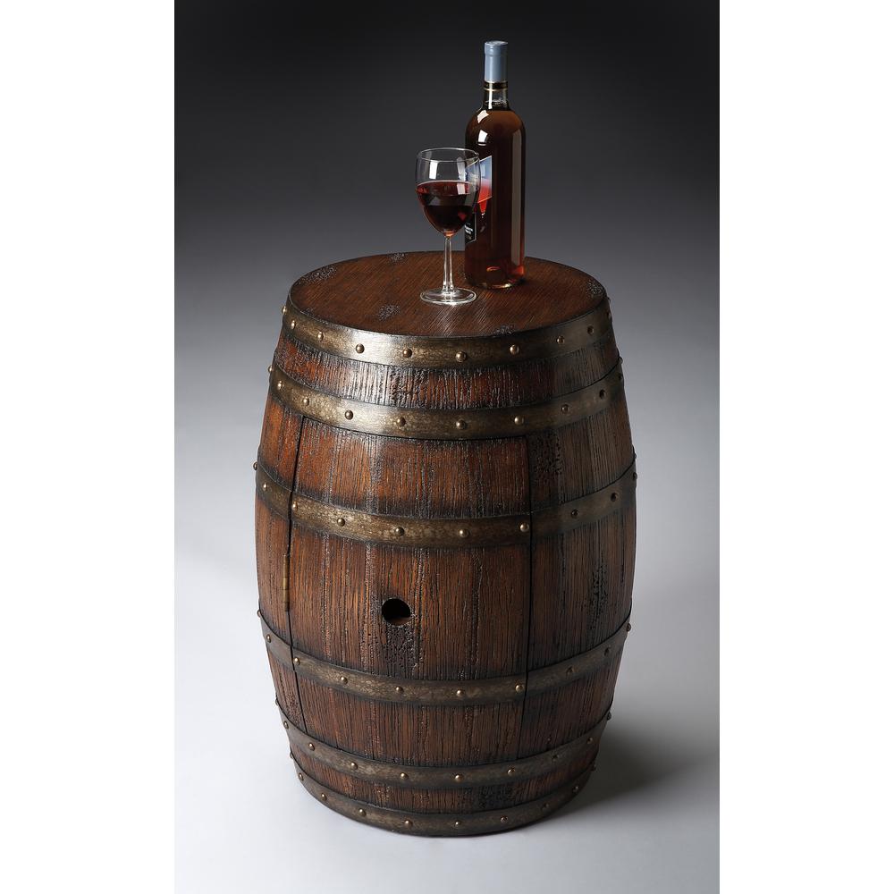 Lovell Rustic Barrel Side Table, Dark Brown. Picture 2