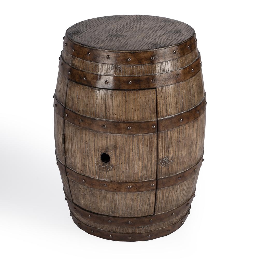 Lovell Rustic Barrel Side Table, Medium Brown. Picture 1