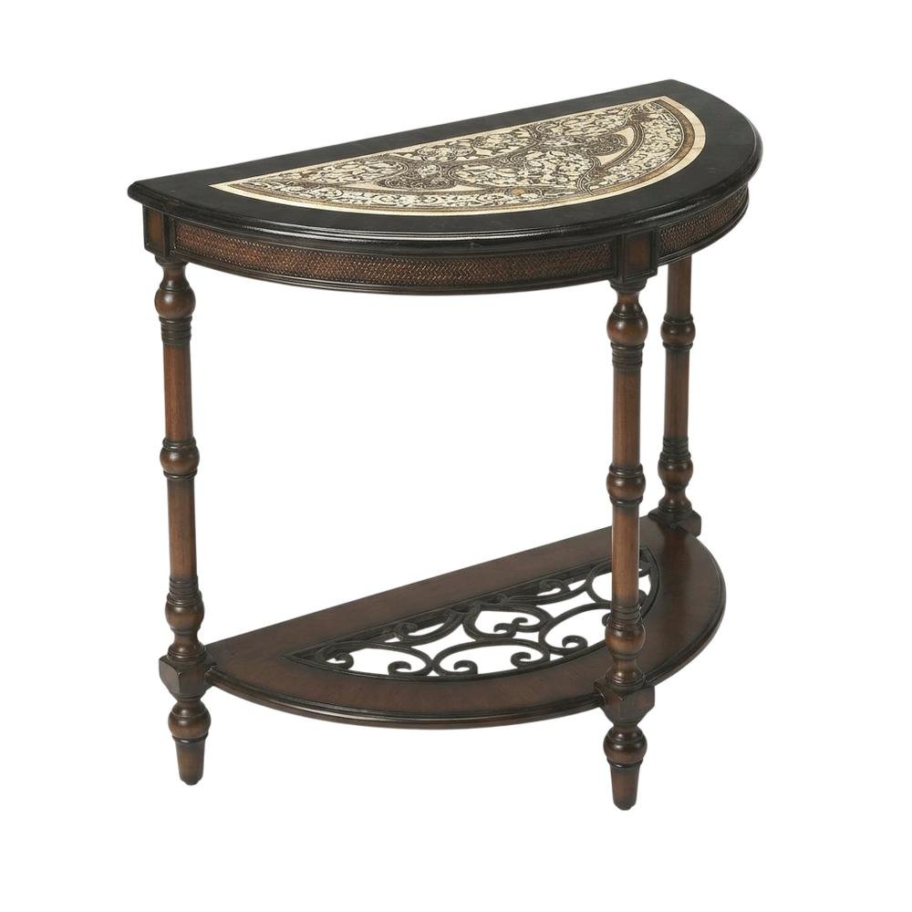 Demilune Console Table with Distressed Finish, Traditional Entryway Accent. Picture 5