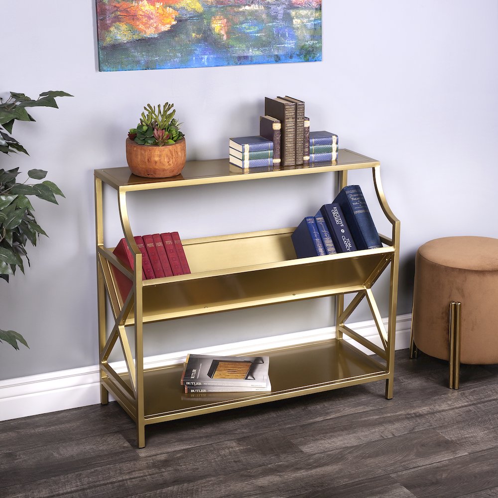 Keats Library 2 Tier 36"W Bookcase, Gold. Picture 9