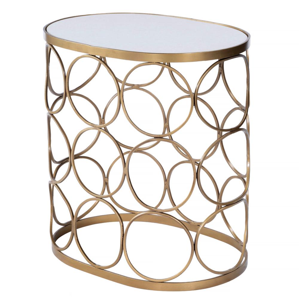 Talulah Oval Marble Side Table, Gold. Picture 1