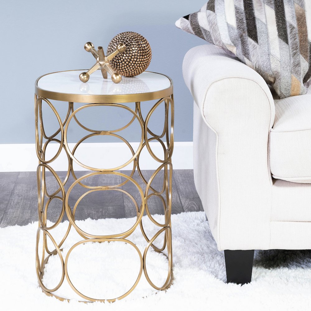Talulah Oval Marble Side Table, Gold. Picture 9
