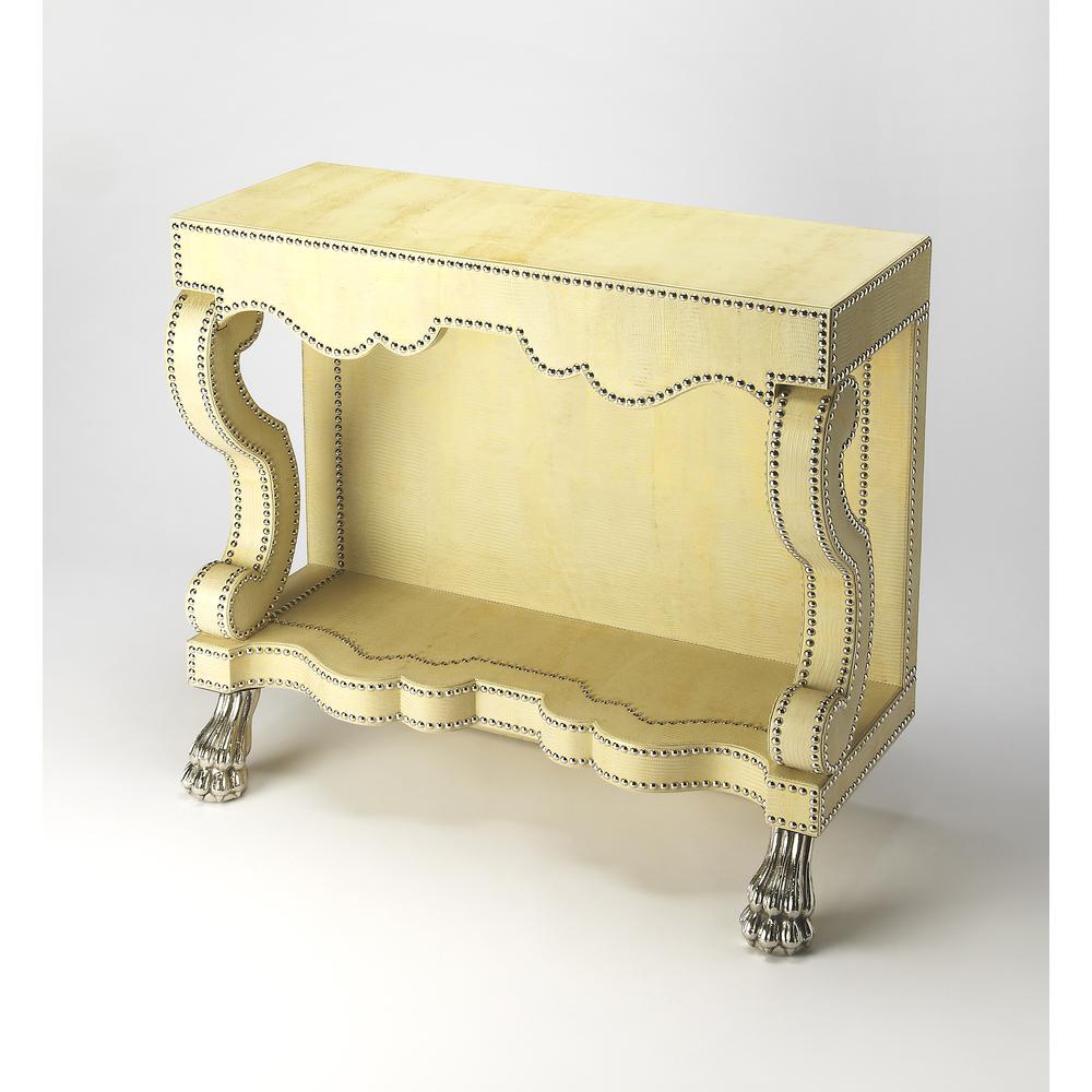 Bonino Cosmopolitan Leather Console Table, Cream, Yellow. Picture 1
