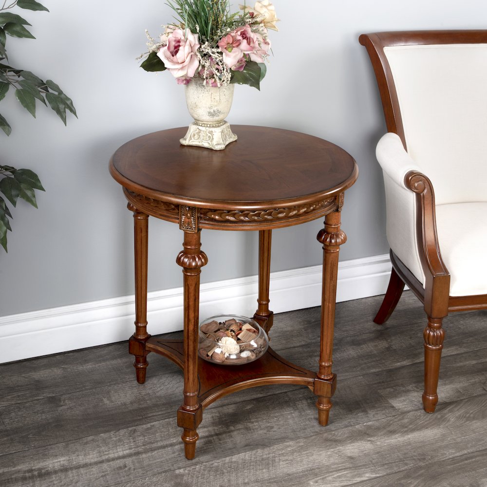 Hellinger Round End Table, Medium Brown. Picture 9