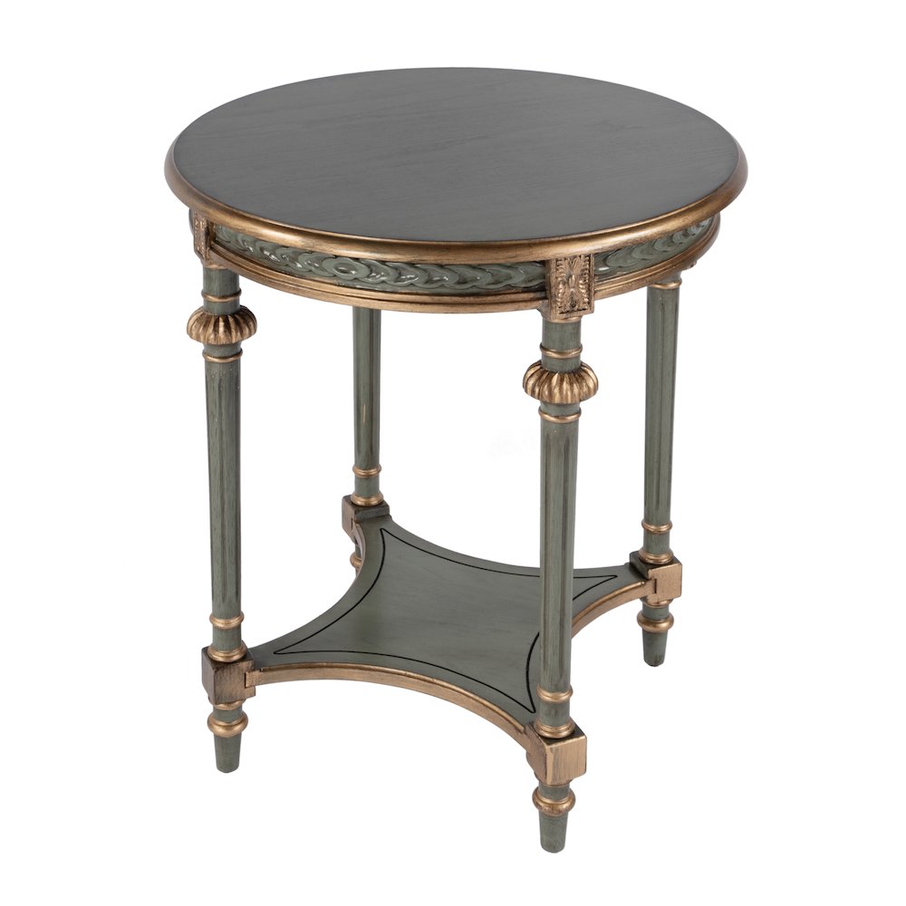 Hellinger 24 in. W Round Wood Tall End Table with Open Shelf, Pastel Green. Picture 1