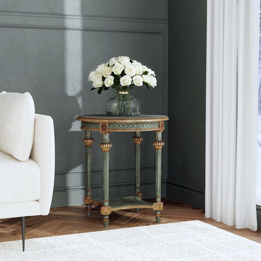 Hellinger 24 in. W Round Wood Tall End Table with Open Shelf, Pastel Green. Picture 2