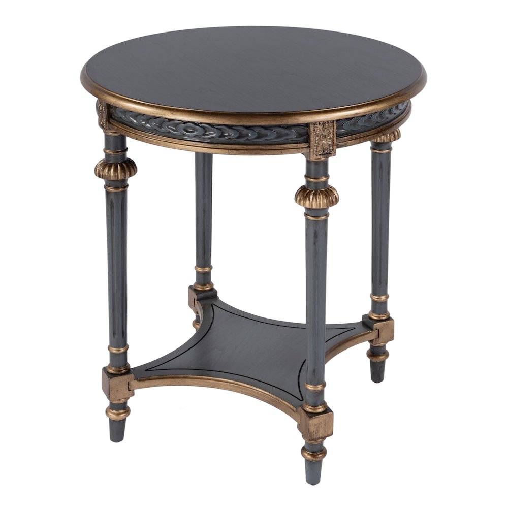 Hellinger 24 in. W Round Wood Tall End Table with Open Shelf, Pastel Blue. Picture 1