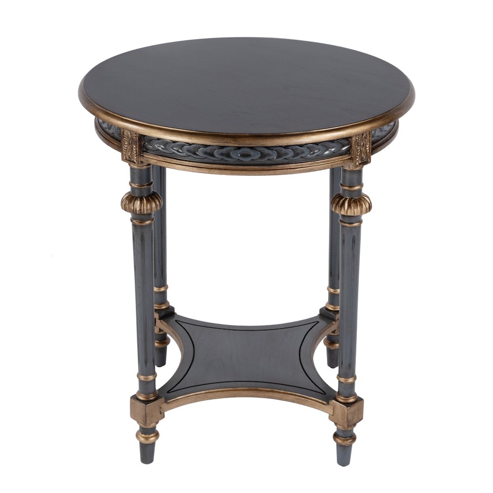 Hellinger 24 in. W Round Wood Tall End Table with Open Shelf, Pastel Blue. Picture 4