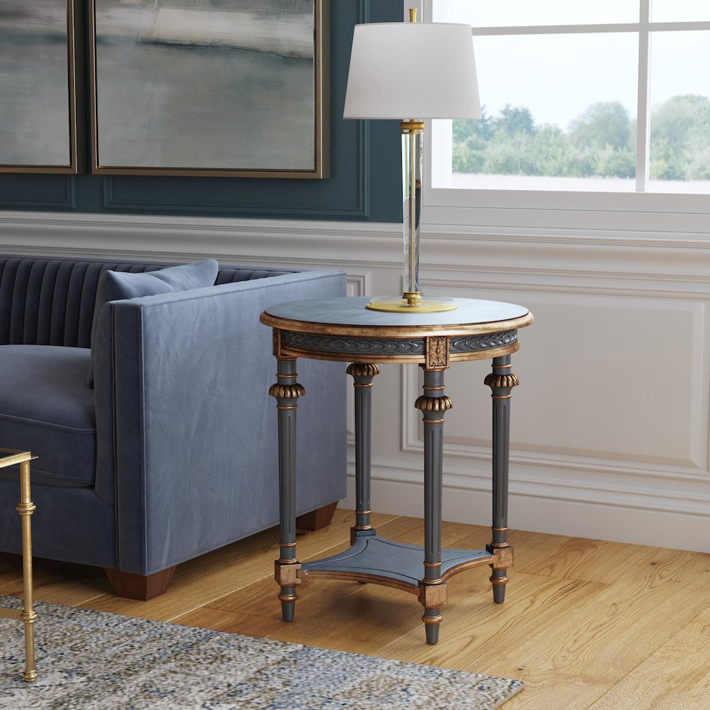 Hellinger 24 in. W Round Wood Tall End Table with Open Shelf, Pastel Blue. Picture 2
