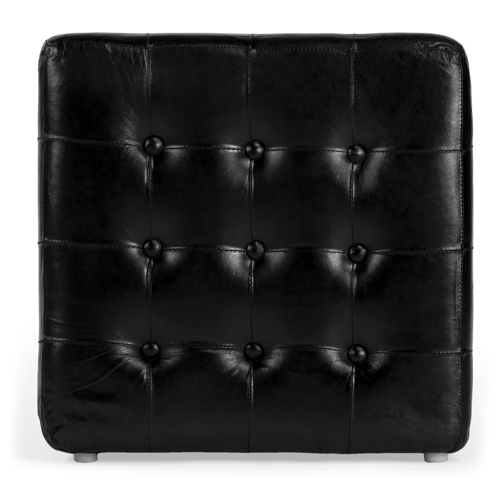 Leon Leather Cube Ottoman, Black. Picture 4