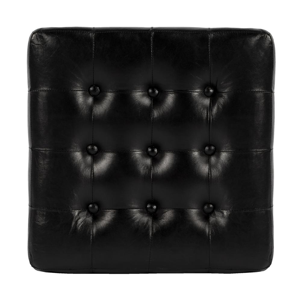 Leon Leather Cube Ottoman, Black. Picture 6