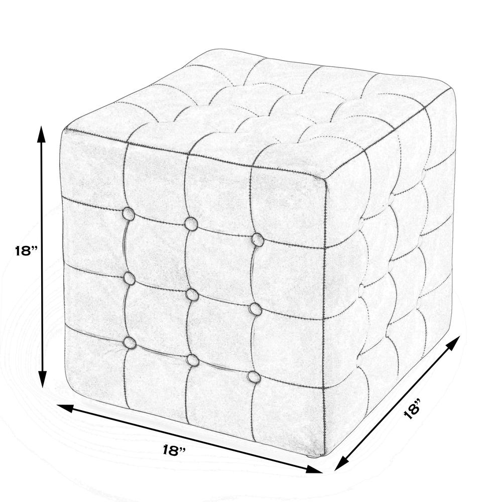 Leon Leather Cube Ottoman, Black. Picture 7