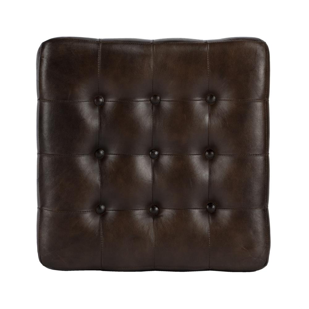 Leon Button Tufted Leather Ottoman, Dark Brown. Picture 5