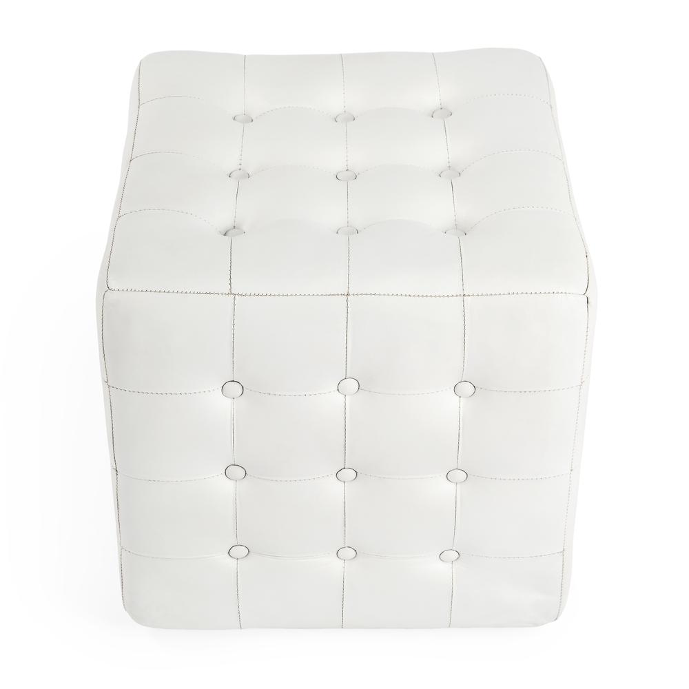 Leon Leather Cube Ottoman, White. Picture 2