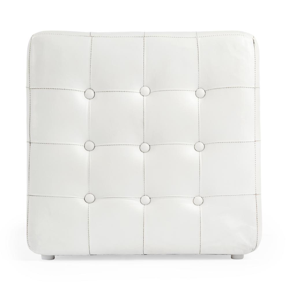Leon Leather Cube Ottoman, White. Picture 3